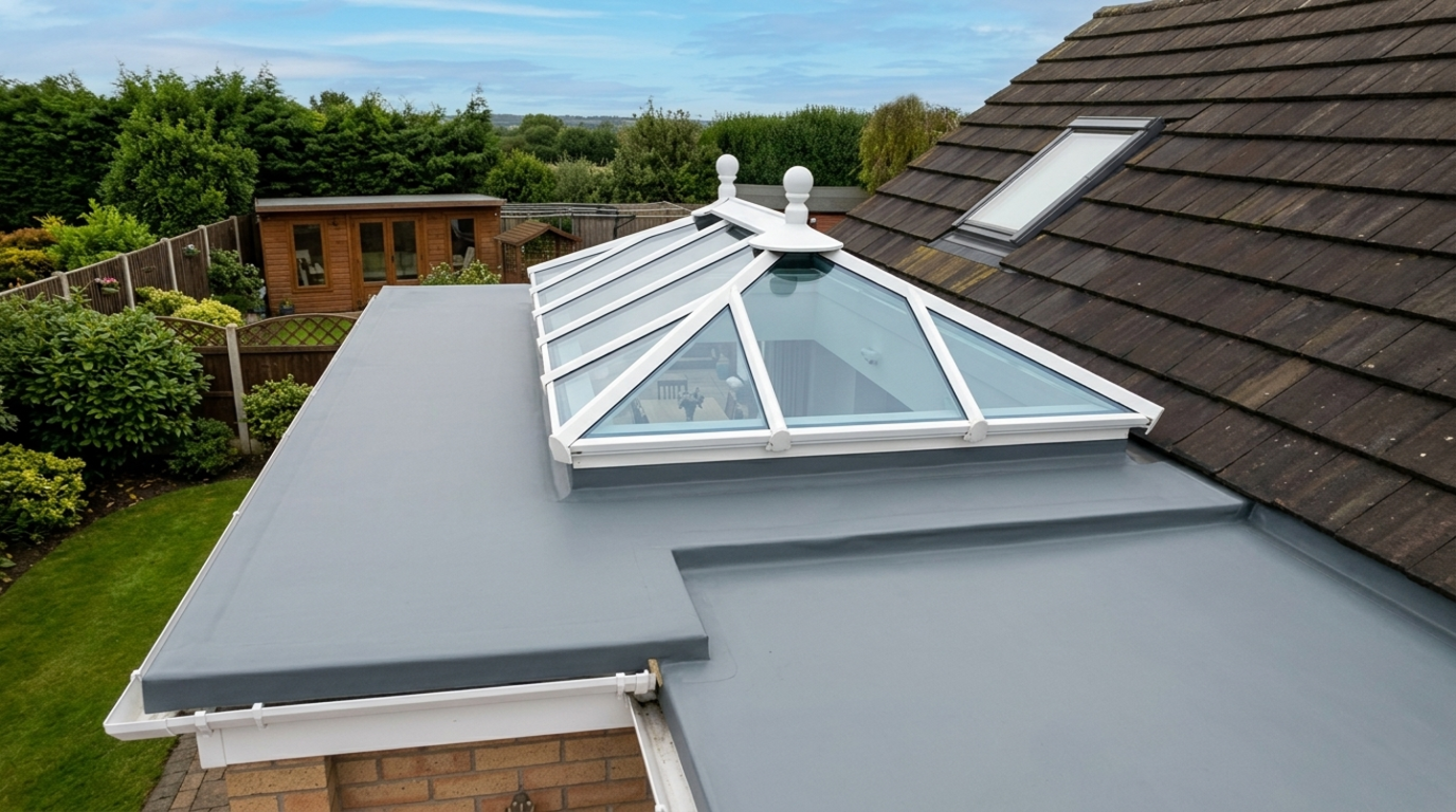 Clean detailed roofline with flat section and dormer